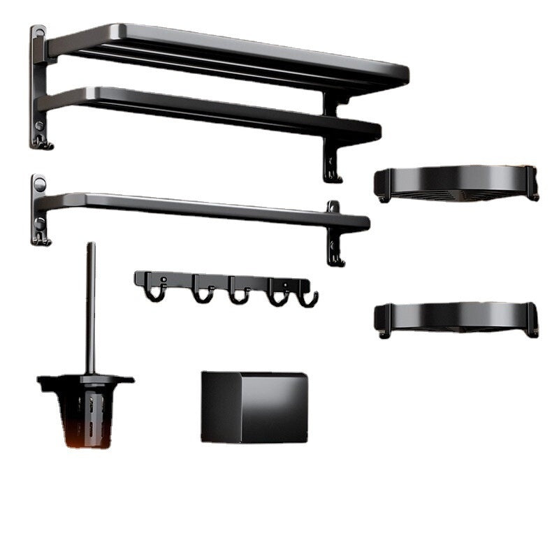 Matte Black Bathroom Storage Rack Set – Alloy, Rust-Resistant, Nail-Free Installation