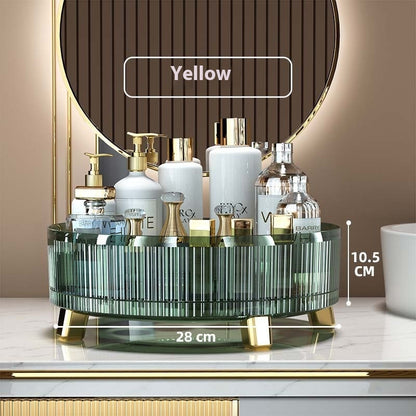 Rotating Plastic Cosmetic Storage Box – Modern Simplicity with Striped Design