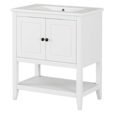 30 Modern Sleek Bathroom Vanity Elegant Ceramic Sink With Solid Wood Frame Open Style Shelf  Door Shelf Design