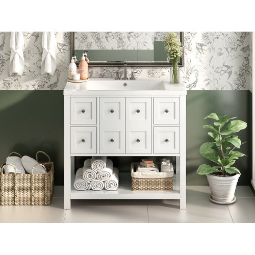 36'' Bathroom Vanity with Undermount Sink, Free Standing Vanity Set with 4 Drawers & Soft Closing Doors, Solid Wood Frame Bathroom Storage Cabinet
