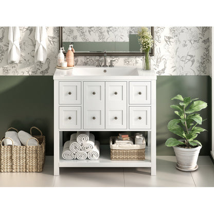 36'' Bathroom Vanity with Undermount Sink, Free Standing Vanity Set with 4 Drawers & Soft Closing Doors, Solid Wood Frame Bathroom Storage Cabinet