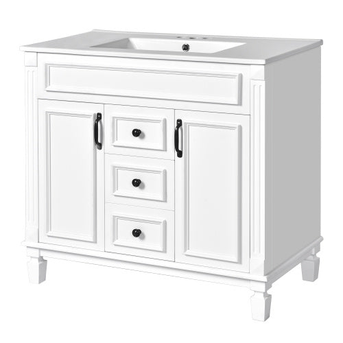 36'' Bathroom Vanity with Top Sink – Modern Storage Cabinet with 2 Soft-Closing Doors & 2 Drawers, Single Sink Vanity (White)