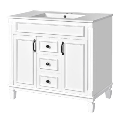 36'' Bathroom Vanity with Top Sink – Modern Storage Cabinet with 2 Soft-Closing Doors & 2 Drawers, Single Sink Vanity (White)