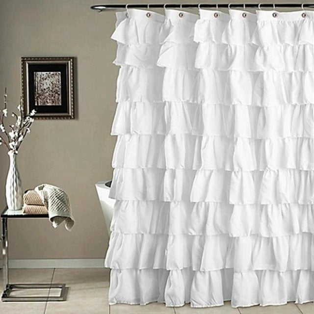 Waterproof Shower Curtain with Corrugated Edge and Ruffle Detail – Clear Polyester