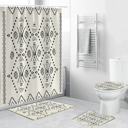 Black and White Patterned Waterproof Polyester Shower Curtain – Green-Inspired Bohemian Designs