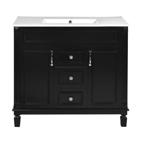 36'' Bathroom Vanity with Top Sink – Modern Storage Cabinet with 2 Soft-Closing Doors & 2 Drawers, Single Sink Vanity (Black)