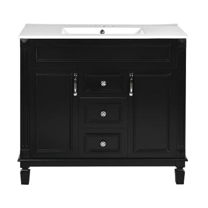 36'' Bathroom Vanity with Top Sink – Modern Storage Cabinet with 2 Soft-Closing Doors & 2 Drawers, Single Sink Vanity (Black)