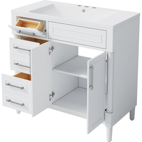 36'' Bathroom Vanity With Top Resin Sink, Freestanding Bathroom Storage Cabinet With 2 Drawers And A Tip-out Drawer, Solid Wood Frame Vanity Set, Height Adjustable Shelf