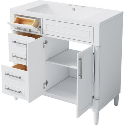 36'' Bathroom Vanity With Top Resin Sink, Freestanding Bathroom Storage Cabinet With 2 Drawers And A Tip-out Drawer, Solid Wood Frame Vanity Set, Height Adjustable Shelf