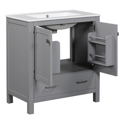 30" Gray Bathroom Vanity – Under-Mount Sink, Soft Closing Doors & Multifunctional Storage