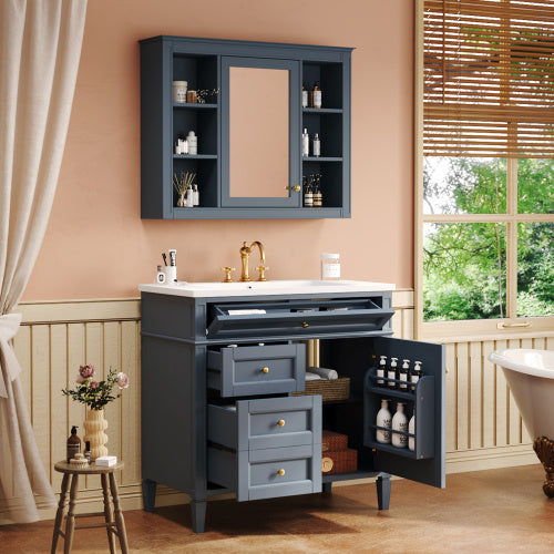 36'' Bathroom Vanity With Medicine Cabinet, Modern Bathroom Storage Cabinet With 2 Soft Closing Doors And 4 Drawers, Single Sink Bathroom Vanity
