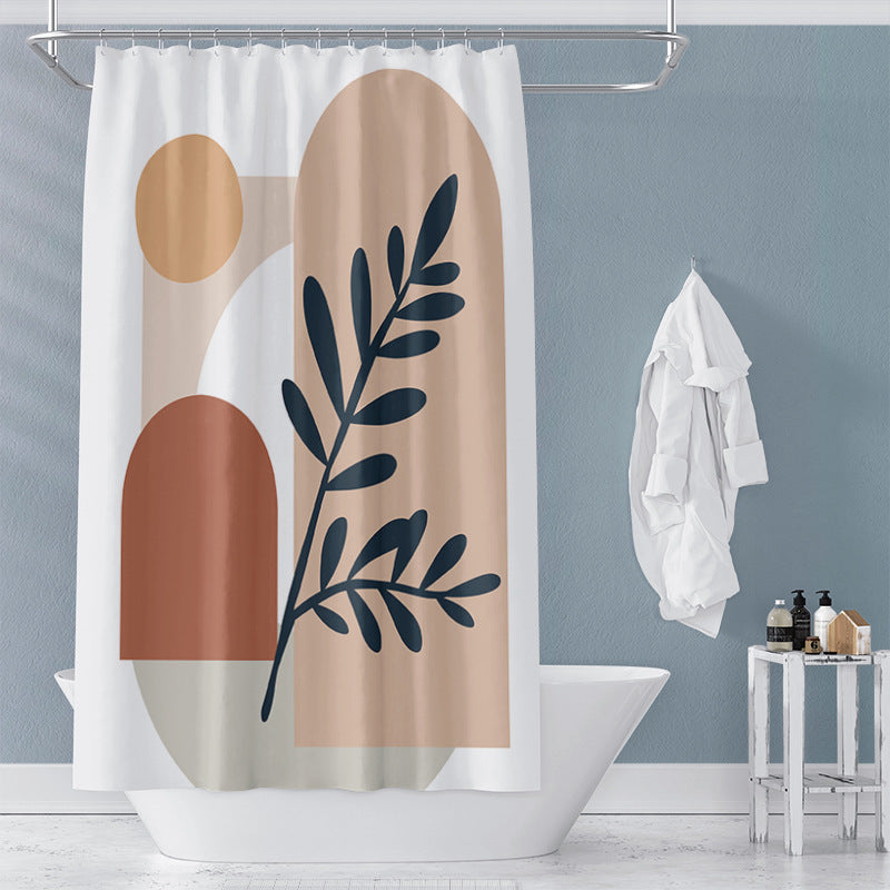 Geometric Waterproof Shower Curtain – Mildew-Resistant Polyester with Tassel Detail
