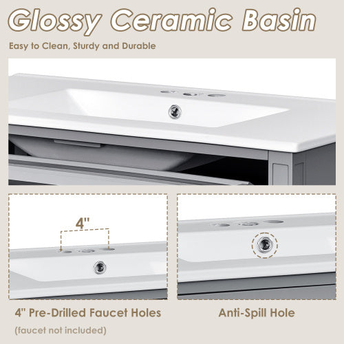 36'' Bathroom Vanity with Top Sink – Modern Storage Cabinet with 2 Drawers & Tip-Out Drawer, Single Sink Vanity